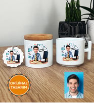 Kişiye Özel Karikatürlü Bilgisayar Mühendisi Hediye Seti T Kupa, Kalemlik, Anahtarlık Erkek Bilgisayar Mühendisine Hediye (Beyaz)