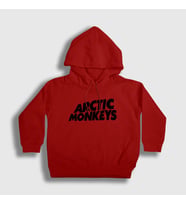 Presmono Unisex Çocuk Beyaz Logo Arctic Monkeys Kapüşonlu Sweatshirt 14404tt (Kırmızı)