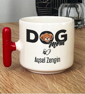 Kişiye Özel Dog Mom Hediye T Kupa Bardak Köpek Annesi (Kırmızı)