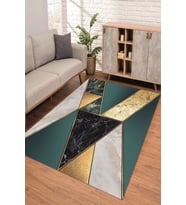 Dijital Kaymaz Taban Yıkanabilir Renkli Salon Halısı Mutfak Halısı Yolluk ND-SD-537 (Yeşil)