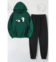 Unisex Uykucu Panda Baskılı Rahat Eşofman Takımı (Yeşil)