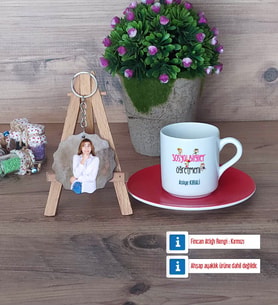 Sosyal Bilgiler Öğretmeni Türk Kahvesi Fincanı Ahşap Altlıklı ve Fotoğraflı Ahşap Anahtarlık Hediye (Model 3)
