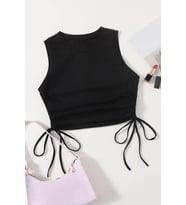 Merry See Yanları Büzgülü Kolsuz Bluz Crop Top Atlet (Siyah)