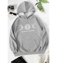 Unisex Celestial Sun Moon Baskılı Sweatshirt (Gri)