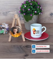 Mühendisler Günü Hediyesi Türk Kahvesi Fincanı Ahşap Altlıklı ve Fotoğraflı Ahşap Anahtarlık Hediye (Model 3)