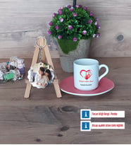 Anneye Hediye Türk Kahvesi Fincanı Ahşap Altlıklı ve Fotoğraflı Ahşap Anahtarlık Hediye (Model 6)