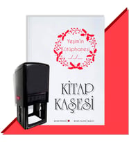 Kişiye Özel Çerçeveli Benim Kütüphanem 6 Tarihli Otomatik Kitap Kaşesi (Kırmızı)
