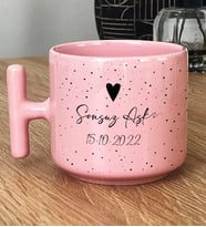 Kişiye Özel Sonsuz Aşk ve Tarih Yazılı Hediye Pastel T Kupa Sevgiliye Hediye (Pembe)
