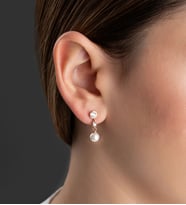 925 Ayar Gümüş Tektaşlı İnci Küpe (Rose)