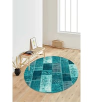 Dijital Baskılı Kaymaz Taban Yıkanabilir Yuvarlak Salon Halısı Koridor Halısı Paspas NDY-HT-679 (Turkuaz)