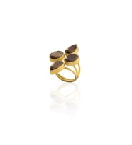 Kadir Jewellery 22 Ayar Altın Kaplama Zirkon Taşlı Kadın Vintage Yüzük (Kahverengi)