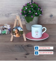 Doğum Günü Hediyesi Türk Kahvesi Fincanı Ahşap Altlıklı ve Fotoğraflı Ahşap Anahtarlık Hediye (Model 6)