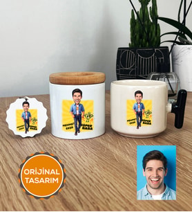 Kişiye Özel Karikatürlü Baba Hediye Seti T Kupa, Kalemlik, Anahtarlık Babaya Babalar Günü Doğum Günü Hediyesi (Siyah)