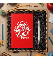 eJOYA Öğretmenlere Özel Tasarım Renk Seçenekli Kişiye Özel Defter & Kalem & Hediye Kutusu 114369 (Kırmızı)