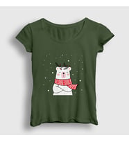 Presmono Kadın Sarı Polar Bear Kutup Ayısı Yılbaşı T-Shirt 270688tt (Haki)