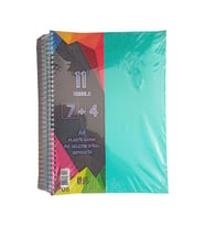 7+4 Ayraçlı Defter 11 Konulu 225 Yaprak 1 Adet 7 Kareli 4 Çizgili Spralli Plastik Kapak Seperatörlü (Yeşil)