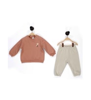 Nakış Detaylı 3 İplik İkili Bebe  Takımı (Camel)
