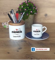 Paramedik Hediyeleri Türk Kahvesi Fincanı Kırmızı, Kalemlik Kişiye Özel Hediye (Model 2)