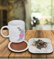 Kişiye Özel Tasarım Kupa Bardak Ve Fotoğraflı Ahşap Bardak Altlığı 99390 (Turuncu)