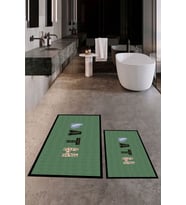 EVDEYA Dijital Baskılı Yıkanabilir Renkli Bath Yazılı İkili Banyo Paspası Klozet Takımı, KLOZET-8-BEYAZ, (Yeşil)