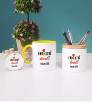 Endüstri Mühendisi Kupa Bardak Kırmızı Kalemlik ve Anahtarlık (Model 5)