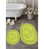 EVDEYA Dijital Yıkanabilir Çerçeveli Ayak İzi Desen İkili Oval Banyo Halısı Klozet Takımı, OKLOZET-18-BEYAZ, (Yeşil)