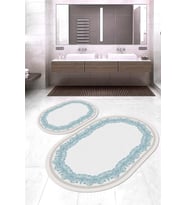 Dijital Baskılı Kaymaz Taban Yıkanabilir Oval 2'li Klozet Takımı Banyo Paspası NOKZ-HY-896 (Mavi)