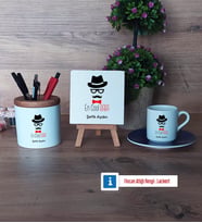 En Cool Baba Hediye Seti Dekoratif Taş, Kalemlik, Ahşap Altlıklı Türk Kahvesi Fincanı Hediye Babaya Hediye (Model 4)
