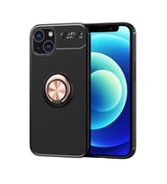 Uyumlu Model Apple iPhone 13 Kılıf Yüzüklü Magnetli Ravel Case (Siyah-Rose Gold)