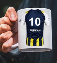 Kişiye Özel Taraftar Tasarımlı İsimli Ve Numaralı Beyaz Kupa (Sarı-Lacivert)