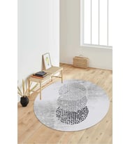 Dijital Baskılı Kaymaz Taban Yıkanabilir Yuvarlak Salon Halısı Koridor Halısı Paspas NDY-SD-382 (Gri)