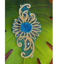 29X15 CM PUL PAYET İŞLEME KABARTMA APLİKE DİKİŞ GİYİM AKSESUARI (Mavi)