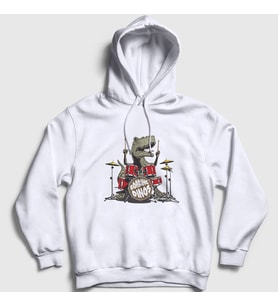 Presmono Unisex Beyaz Dinos Dinozor Drums Bateri Kapüşonlu Sweatshirt 370909tt (Beyaz)