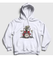Presmono Unisex Beyaz Dinos Dinozor Drums Bateri Kapüşonlu Sweatshirt 370909tt (Beyaz)