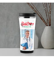 Doktora Hediye Fotoğraf Baskılı Termos Mug (Gümüş)