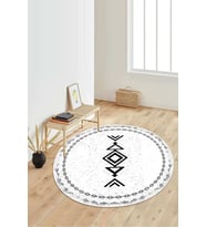 Dijital Baskılı Kaymaz Taban Yıkanabilir Yuvarlak Salon Halısı Koridor Halısı Paspas NDY-SD-1045 (Beyaz)