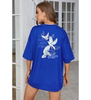 Love And Peace Baskılı Unisex Oversize Tshirt (Mavi)