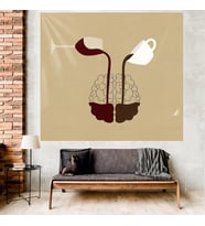 Kahve İstasyonu Temalı Desen Leke Tutmaz Kadife Dokulu Kumaş Duvar Örtüsü Duvar Halısı Tapestry (Kahverengi)