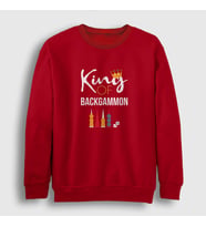 Presmono Unisex Beyaz King Of Backgammon Oyun Tavla Sweatshirt 418358tt (Kırmızı)