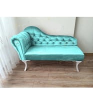 Dekoratif Bihter Koltuk Josefin Puf 120 cm Beyaz Ayak (Turkuaz)