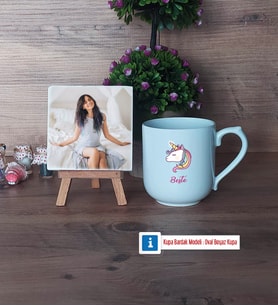 Unicorn Fotoğraflı Dekoratif Taş, Kupa Bardak Beyaz Hediye (Model 5)