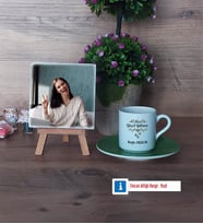 Yılbaşı Hediyesi Fotoğraflı Dekoratif Taş, Ahşap Altlıklı Türk Kahvesi Fincanı Hediye (Model 9)