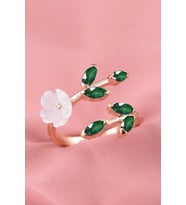 Manolya Çiçeği Ayarlanabilir 14k Rose Gold Kaplama Kadın Yüzük (Yeşil)