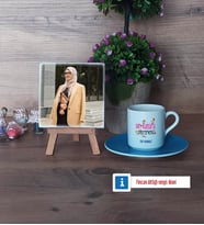 Din Kültürü Öğretmeni Fotoğraflı Dekoratif Taş, Ahşap Altlıklı Türk Kahvesi Fincanı Hediye (Model 5)