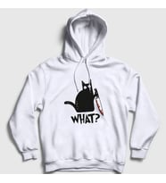 Presmono Unisex Gri What Cat Kedi Kapüşonlu Sweatshirt 415357tt (Beyaz)