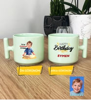 Kişiye Özel Karikatürlü Erkek Çocuğa Hediye Pastel T Kupa Erkek Çocuk Hediyeleri Doğum Günü Hediyesi (Yeşil)