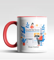 Kişiye Özel Gazateci Tasarımlı Siyah Kupa (Kırmızı-Beyaz)