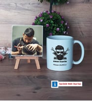 Erkek Kuaförü Fotoğraflı Dekoratif Taş, Kupa Bardak Beyaz Hediye (Model 1)