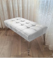 Modern Dilim Puf Ayakucu Puf Gümüş Metal Ayak (100*45) (Beyaz)