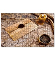 Cakapuzzle Eski Harita Mühürlü Mektup Mum ve Pusula Puzzle Yapboz MDF (Ahşap) (500 Parça)